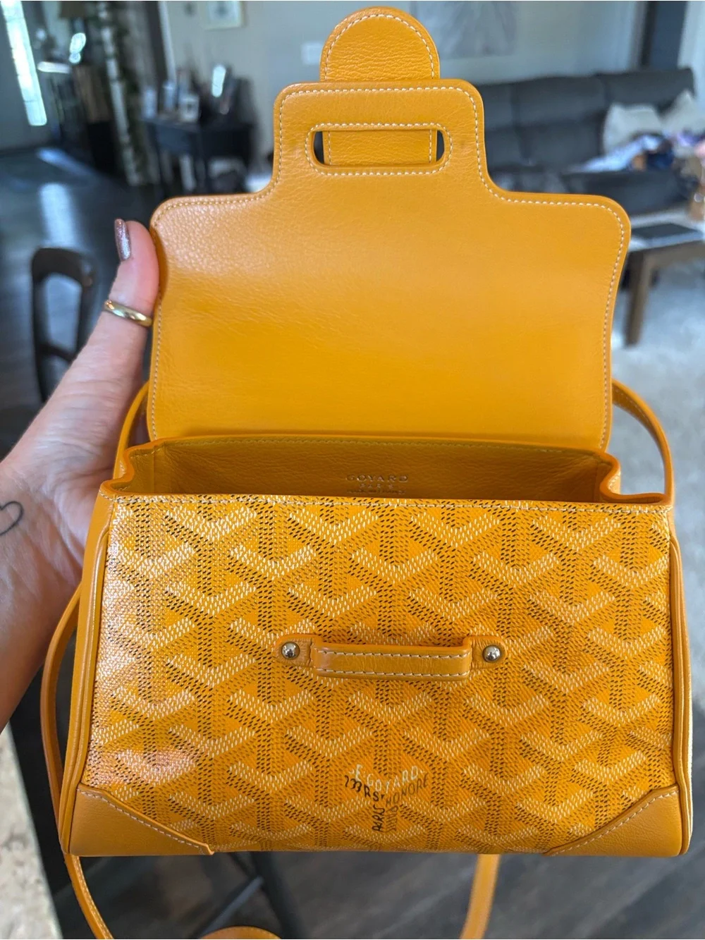 Goyard Mustard Yellow Saigon Mini Satchel with Wood Top Handle